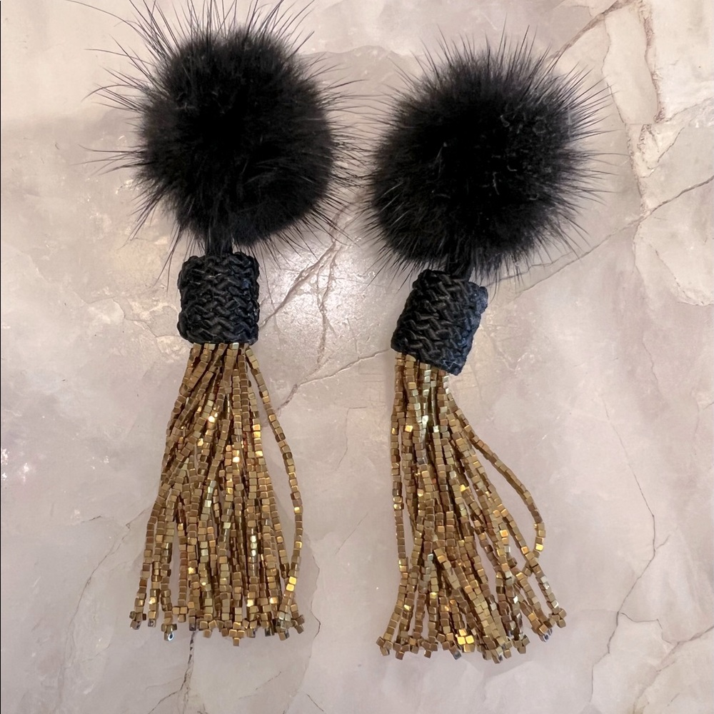 Mignonne Gavigan fur tassel earrings, EUC